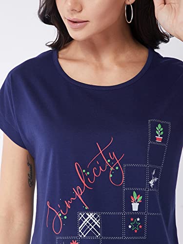 Image of Modeve Women Printed Cotton Blend Half Sleeve Round Neck T-Shirt for Summer