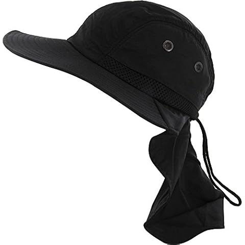 Large Flap Bill Hiking Walkers Sun Protection Hat with Tail Neck Cover Black Cover