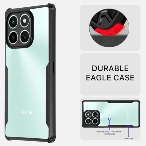 Image of Pikkme Back Cover for Honor X6c | Ultra Hyrbid | Full Camera Protection | Raised Edge | Crystal Clear Transparent Bumper Case (Black)