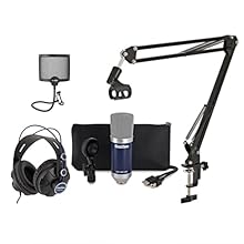 Includes studio arm stand, pop shied, monitoring headphones and more! Large diaphragm USB condenser microphone perfect for stage and studio Plug and play technology eliminates the need for installation drivers Capture every last nuance thanks to the ...