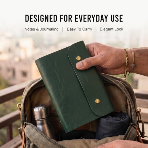 Image of The Messy Corner Leather Button Diary | A5 Travel Dairy for Men and Women | Vegan & Premium Quality | 80 GSM, 140 Ruled Pages - Stylish Forest Green Notepad