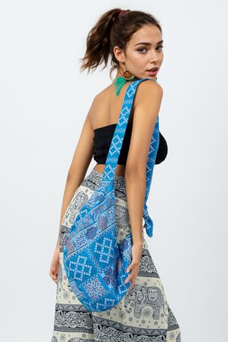 Image of Hobo Crossbody Bag for Women - Handmade Cotton Boho Purse with Wooden Ring | Lightweight Slouchy Shoulder Sling Tote Bag