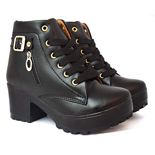 Image of KRAFTER Women's Tan Buckle Boots - Stylish Faux Leather High Ankle Boots for Winter & Casual Wear - Comfortable & Durable