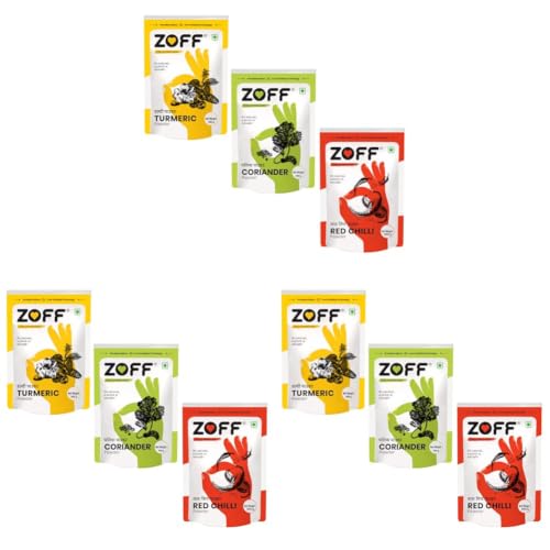 Image of Zoff Powder Masala Combo - Chilli Powder, Turmeric Powder & Coriander Powder - Authentic, Pure Indian Spices for Cooking, Marinating, and Seasoning - 200 grams each (Pack of 3)