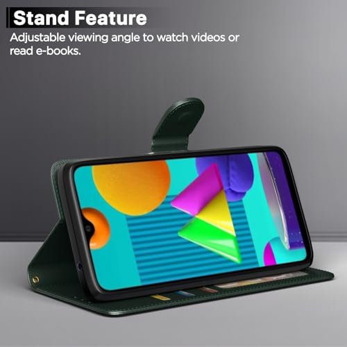 Image of Pikkme Flip Cover for Samsung Galaxy M01 Leather Finish | Inside TPU with Card Pockets | Wallet Stand and Shock Proof | Complete Protection Flip Case (Green)