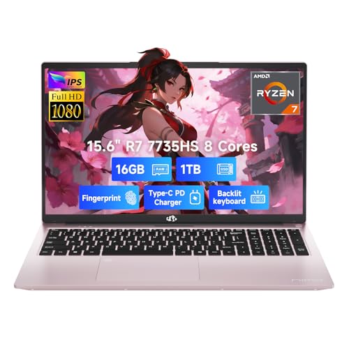 NIMO 15.6" IPS FHD-Gaming-Laptop, AMD 8 Cores Ryzen 7 7735HS 16GB DDR5 RAM 1TB SSD (Beats i7-12650H) Computer with Radeon 680M 100W Type-C Backlit Keyboard Fingerprint, for Gaming Business