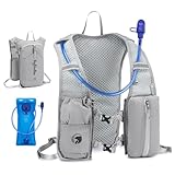 KSIBNW Running Vest for Women and Men, Lightweight Hydration Vest Backpack with 1.5L Water Bladder Bag Running Backpack for Hiking Biking Trail Cycling Race Marathon, Lightgrey