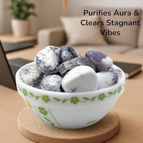Image of Certified Dendrite Opal Crystal Healing Tumbled Stone, Natural Polished Crystals for DIY Crafts, Manifestation, Meditation, Pooja Feng Shui and Reiki Healing (30 Grams)