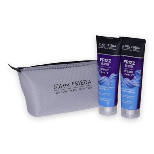 John Frieda Frizz Ease Dream Curls Pack Champú + Acondicionador | Define e Hidrata Rizos y Ondas | Control del Encrespamiento | Incluye Neceser | 2 x 250 ml