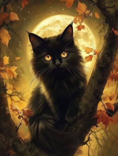 Diamond Painting chat automne 100x150cm | Peinture diamant grand format pour adulte