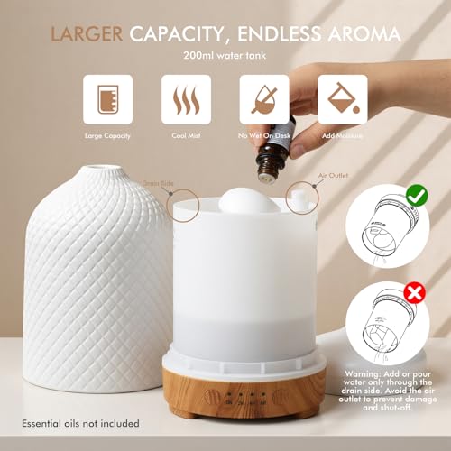 Essential Oil Diffuser Electric Aromatherapy Oil Diffuser 200ml Ceramic Aroma Scented Diffusers &Humidifier with Auto Shut Off Ultrasonic Quiet/4 Timing Set/7 LED Lights for Home Office Sleep - Image 2