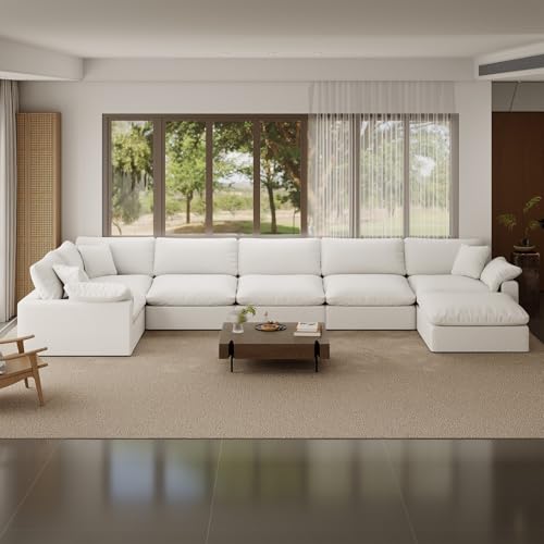 Image of Cloud Modular Sectional Sofa,Oversize Down Filled Sofa 6 Seat with Chaise,Minimalist Sofa Cover Washable and Replaceable Couches for Living Room,Sectional Sofa Deep Seat