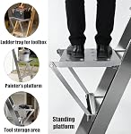 Foldable Ladder Platform, Anti-Slip Stable Work Platform Attachment Tool Tray for Step/Extension Folding Ladders Tool Accessories for Painters & DIY 300 lbs Capacity (Silver)