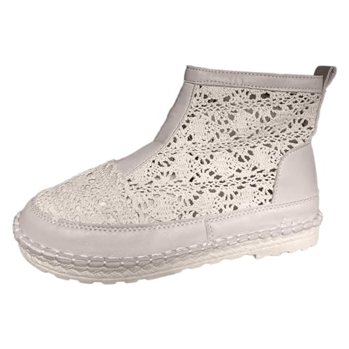 Générique Bottines Femme Été Respirantes Couleur Unie Tige Dentelle Découpée Bout Rond Fermeture Éclair Légères Confortables(Beige, 39)