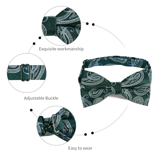 Image of Alizeal Mens 4pcs Vintage Paisley Bow Tie Set | Pre-tied Pocket Square Cufflinks Boutonniere for Wedding Everyday Use