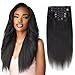 Lovrio Yaki Straight Clip Ins Brazilian Virgin Hair Extensions Double Weft for Black Women 7 Pieces 120g with 17 Clips YK 18