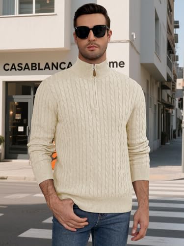 Auxo Men's Quarter Zip Pullover Sweater Cable Knit Casual Stand Collar Texture Knitted Sweaters2