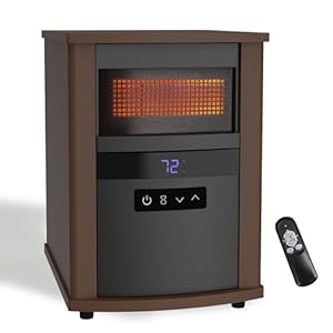 Space Heaters for Indoor Use, 1500W Infrared Quartz Wood Cabinet Heater with Adjustable Thermostat, Tip-over, Overheat Protection Space Heater for Large Room