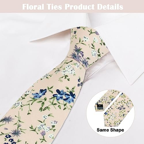 Image of Mantieqingway Men Skinny Tie Cotton Floral Necktie for Wedding Groomsmen Tie
