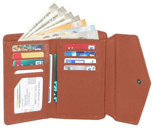 Image of WildHorn Genuine Leather Ladies Wallet - Elegant Women's Clutch Purse with 10 Card Slots, Perfect for Daily Use (TAN)