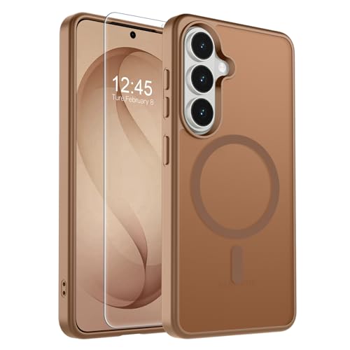 Image of SUPFINE Magnetic for Samsung Galaxy S26 Plus Case with Screen Protector, (Built-in Magnets) (Military Grade Drop Protection) Slim Translucent Shockproof Phone Case,Brown