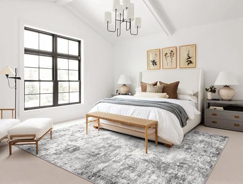 10x14 Area Rug Living Room Rugs - Washable Neutral Modern Abstract Soft Thin Large Rug Indoor Floor No Slip Rug Carpet for Bedroom Under Dining Table Home Office Decor - Grey