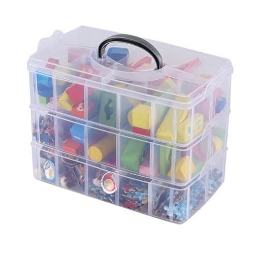 Ziglous Stackable Storage Bin with 30 Adjustable Compartments, 3 Tier Clear Plastic Crafts Storage Box for Art Crafts, Jewelry, Sewing Supplies