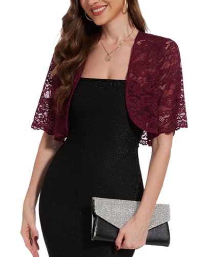 Image of MINTLIMIT Womens Floral Lace Bolero Half Sleeve Shrug Open Front Elegant Cropped Cardigan Shrugs for Evening Party Dresses