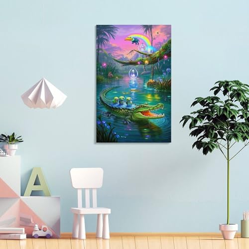 Toile résistante salon fresque crocodile 3D MEFESE aux couleurs durables