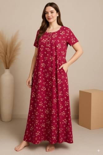 Image of Bahumaan Pure Cotton Nighty for Woman | Floral Gown for Women Nightwear with Pocket | Cotton Nighty for Women Stylish | Maxi for Women Cotton