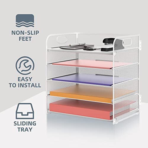 Supeasy 5 Trays Paper Organizer Letter Tray With Handle-Mesh Desk File Organizer White Paper Sorter Desk Organizer For Office,Home Or School #TOP2