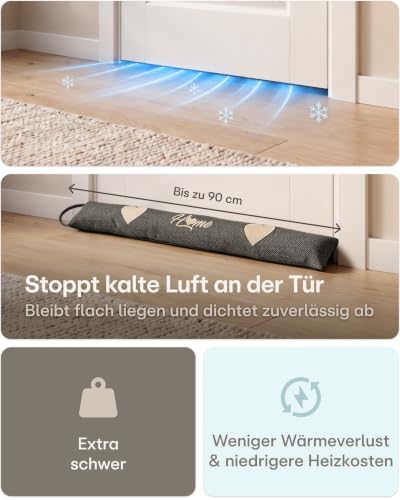 Praknu Zugluftstopper für Türen & Fenster 90 cm Grau – Türdichtung unten – Ansicht 2