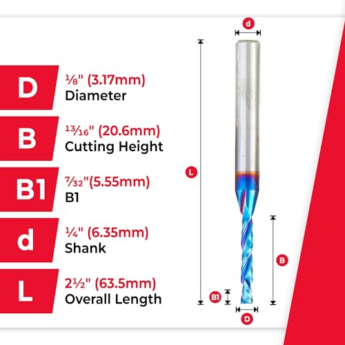 Image of Amana Tool Spektra Extreme Tool Life Solid Carbide CNC Compression Spiral Router Bit, 46176-K-5 5-Pack, 1 /8 D x 13 /16 CH x 1 /4 Shank x 2-1 /2 Inch L