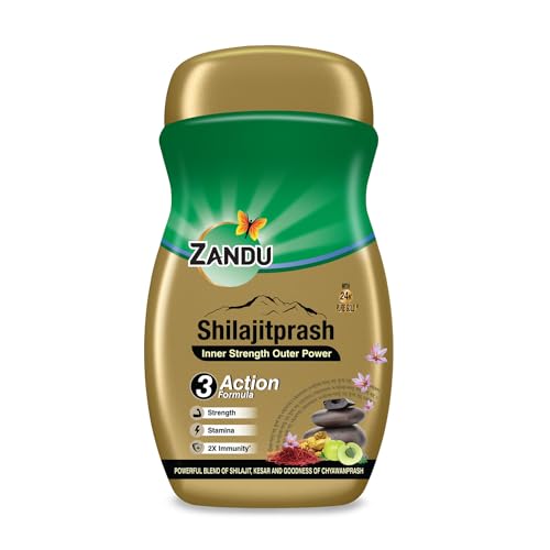 Zandu Shilajitprash | Dual Goodness of Chyawanprash & 2X Shilajit/Shilajeet | Strength, Stamina & 2X immunity* | 450g I 24K Gold Bhasma & 47 Potent Herbs I No added sugar I 100% ayurdevic