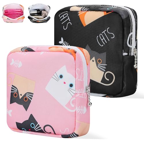 Image of Likesing 5.1 inch Mini Makeup Bag for Purse, Nylon Small Makeup Pouch Travel Cosmetic Make up Bags for Women Girls, Cute Preppy Mini Toiletry Bag Coin Pouch Period Bag(5170 Pink Black)