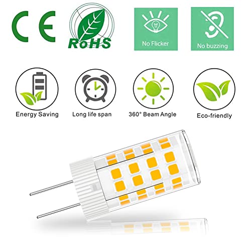 Gaormii G4 Led Bulb 5W, 35W 40W Halogen Equivalent, Ac/Dc 12V, 3000K Warm White 450Lm, T3 Jc Type Bi-Pin Base Bulb For Home And Landscape Lighting, Non-Dimmable, 6 Pack #TOP4