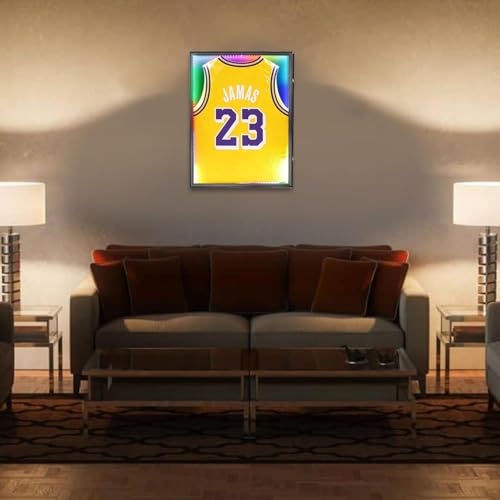 Image of Jersey Frame Display Case with LED for Wall 3-Pack, Large Lockable T-Shirt Shadow Box, Clear UV Protection Acrylic and Hangers for Football Basketball Baseball Soccer Hockey, Matte Black