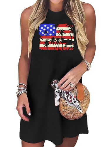 Image of VVNTY American Flag Tank Dress Women: 4th of July Shirts Sleeveless Patriotic USA Flag Tees Casual Summer Tanks Sundress