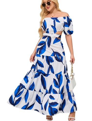 Image of oyyniis Women High Waist Floral Print Large Hem Long Dress Robe Female Clothes 2024 Chic Sexy Off The Shoulder Maxi Dresses