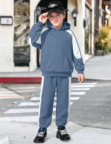 Boys Clothes Hoodie Kids Boys' Clothing Sets Stripe Color Block Sweatsuit 2pcs Long Sleeve Outfits with Pocket 6-12y