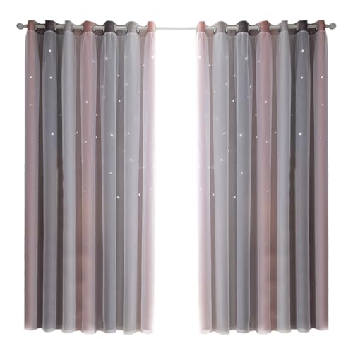 OSALADI Rideaux Occultants Isolation Thermique en Polyester et Tulle et Double Couche Protection Vie Privée Lot de 2 Design Romantique et Élégant pour Salon et Balcon