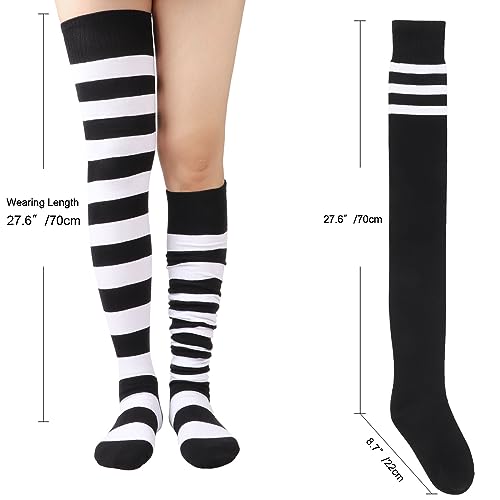 Image of AQOKKA Extra Long Thigh High Socks for Women Striped Over Knee Thigh Socks Long Boot Thigh High Stockings Leg Warmers
