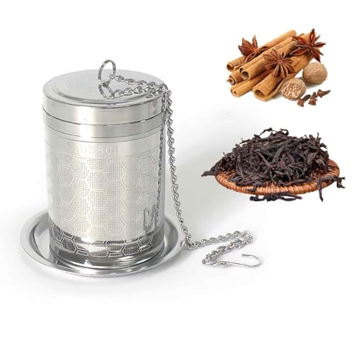 Infusor de té para té suelto con cadena, coladores de té para té suelto, infusor de té con bandejas de goteo para té de hojas sueltas, té de hierbas, tazas, teteras, especias