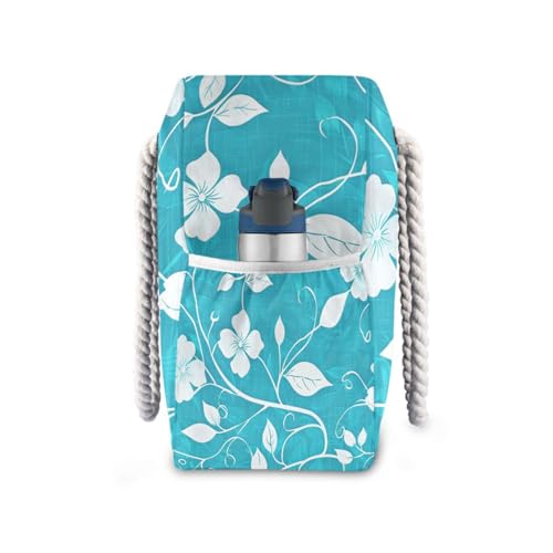 Flowers Blue Weekender Bag Women Waterproof Sandproof with side pockets Large Tote For Women for Pool Gym Grocery Travel3