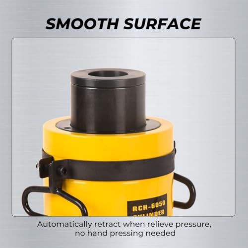 Image of 60T Hydraulic Cylinder Jack, 2 inch Stroke Hollow Single Acting Hydraulic Ram Lifting Cylinder RCH-6050 Automatically Porta Power Jack for Shipbuilding, Machinery, Construction