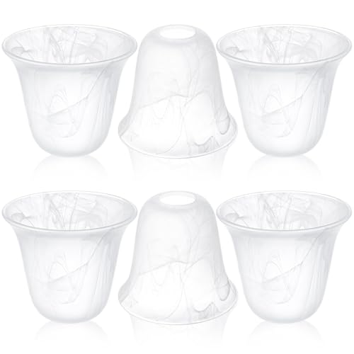 Teenyyou 6 Pcs Bell Shaped Alabaster Glass Lamp Shade Replacement Globe Ceiling Fan Light Covers with 1-5/8-inch Fitter Opening for Chandelier Wall Sconce Pendant Light Bathroom Vanity Fixture