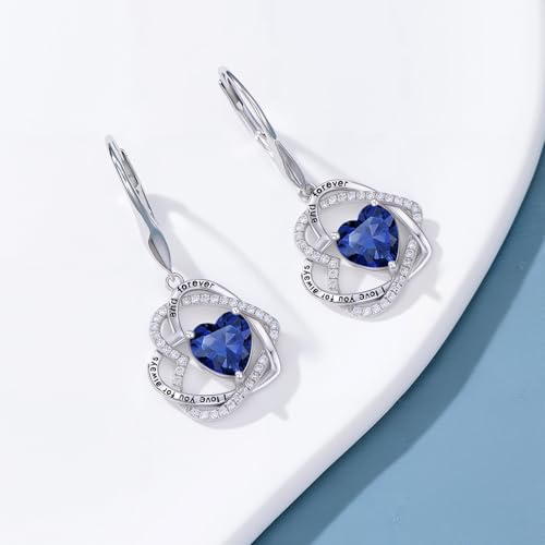 TOUPOP Heart Birthstone Earrings 925 Sterling Silver Double Heart Leverback Earrings Love You for Always and Forever Jewelry Anniversary Birthday Christmas Gifts for Women Wife Her4