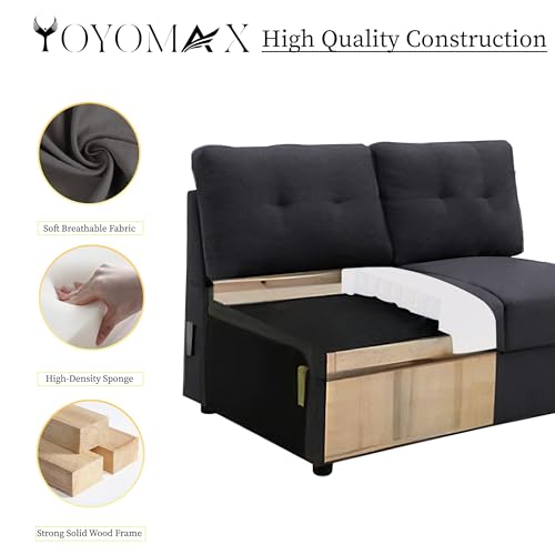 yoyomax Sectional Sofa-118\'\' Sofa Bed for 6-7 People Sitting, Pull Out Bed & Storage Space for Living Room, Apartment and Office, Dark Grey
