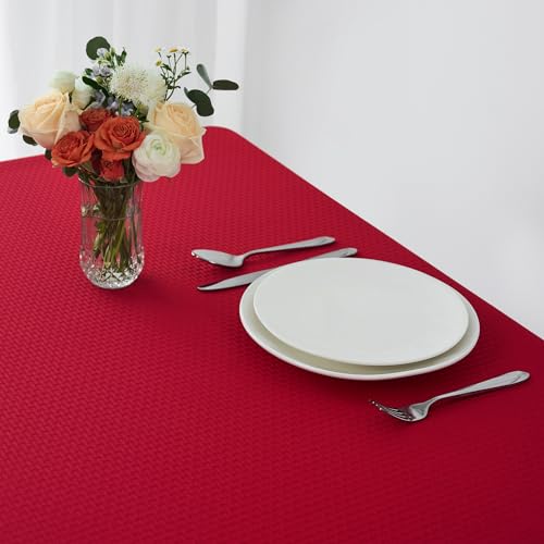 maxmill Rectangle Christmas Tablecloth Weaved Texture Waterproof Spillproof Wrinkle Free Table Cloth, Kitchen Dining Room Decoration, Holiday Party, Banquet Event Dinner, 52 x 70 Inch, Red – Image 5