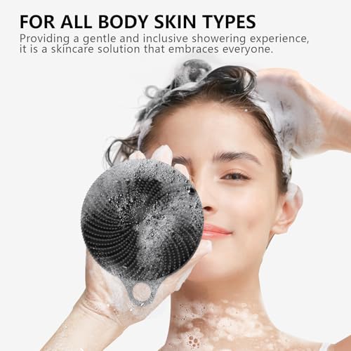 Image of 2 In 1 Silicone Brush, Body Shower Scrubber And Scalp Hair Massager Shampoo Brush, Deeply Cleansing Skin, Dandruff Removal And Hair Growth, Gentle For Women Men Sensitive Skin (Black)